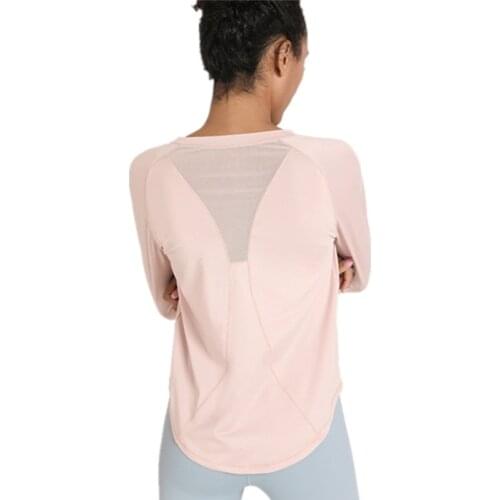 Autumn New Breathable Net Yarn Patchwork Women Yoga Shirt Loose Solid Color Sports T Shirt Long Sleeves Quick Dry Running Top