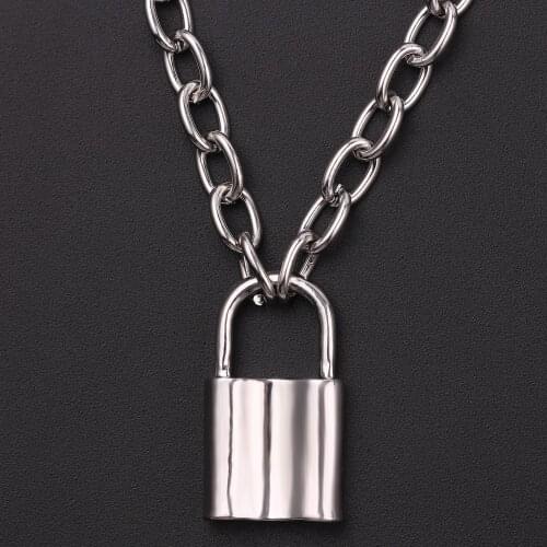 Punk Lock Chain Necklace Leather Choker Collar Goth Padlock Pendant Necklace Women Gifts Gothic Kawaii Witch Rave Jewelry