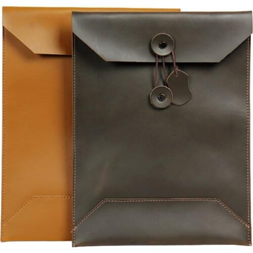 A4 Leather Document Bag Handmade Genuine Leather Briefcase File Folder Paper Organizer Storage Bag School Office Stationery