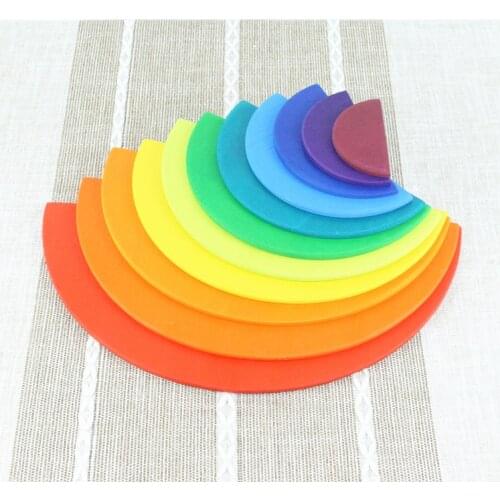 Semicircle Rainbow Blocks Wooden Toys For Kids Matching With 12Pcs Large Rainbow Blocks Building Stacking Toys