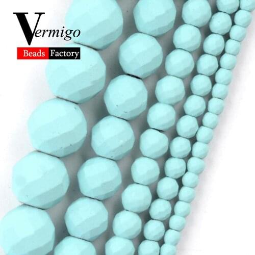 Natural Lake Blue Nanotech Rubber Faceted Hematite Minerals Beads For Jewelry Making Round Beads For Bracelet Necklace 2-8mm 15"