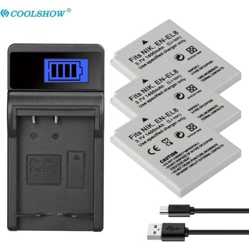 EN EL8 ENEL8 Camera Battery for Nikon COOLPIX P1 P2 L1 L2 S1 S2 S3 S4 S5 S6 S7 S7C S8 S9 S51 S50 S52 EN-EL8 1400mAh Batteries