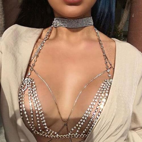 Handmade Bling Rhinestones Tank Top Crystal Diamonds Chain Hollow Out Backless Bra Crop Tops Sexy Women Club Party Tops 2020