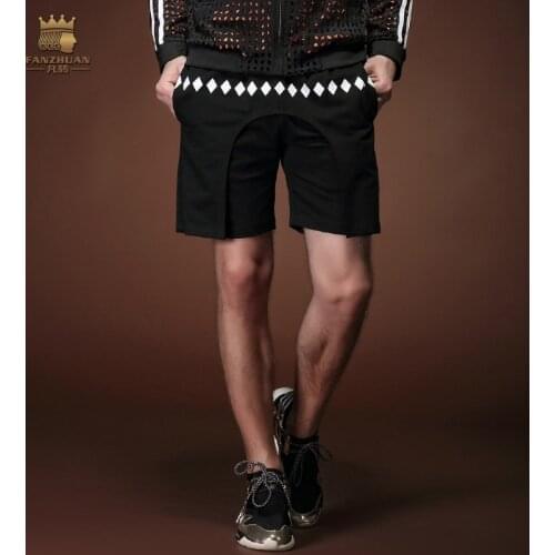 FanZhuan Free Shipping New fashion casual male Mens personality Summer Palace Mens black trousers shorts printed pattern 15903