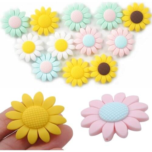 Hot Sunflower Silicone Food Grade Teether Baby Teething Beads Tooth Care Candy Color Chew Jewelry Making Baby Teethers