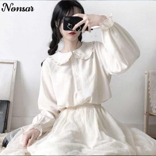 Mothybot Sweet Japanese JK Doll Collar Shirt Female Student Lolita Small Fresh College Style Loose Long Sleeve Primer