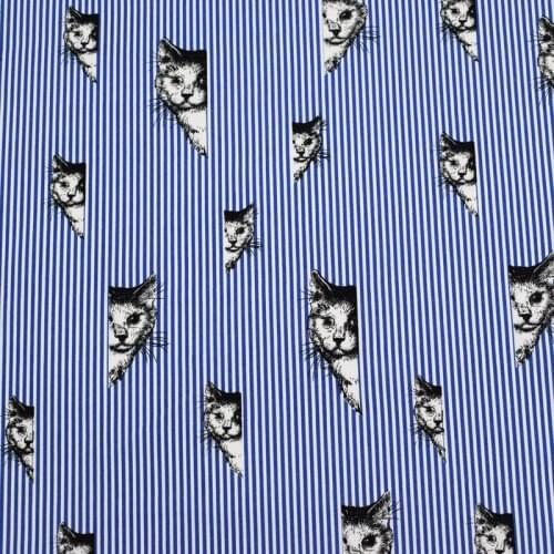 Light blue the cat print stripe reactive printing and dyeing Micro stretch cotton fabric for shirt dress patchwork tissu telas