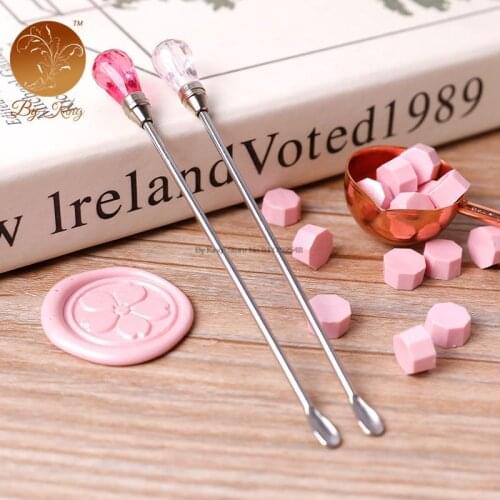 ByKing10.3cm Crystal Head Stainless Steel Wax Pills Mix Tool Burning Melted Seal Wax Stirring Mixing Spoon Seal WAX Stirring Rod