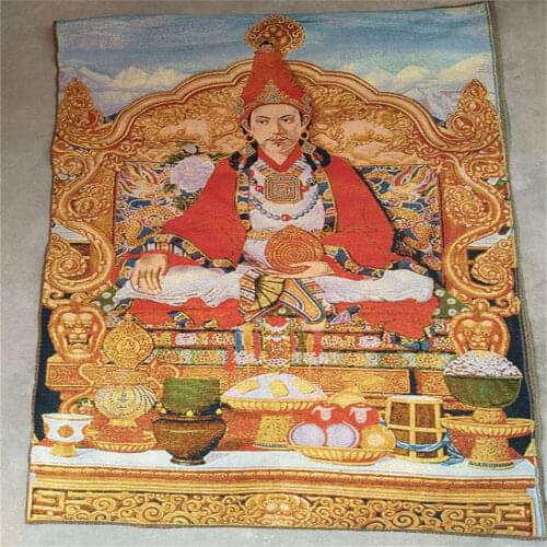 Tibetan Buddha Thangka portrait brocade silk embroidery mural hanging painting Buddhist hall decorative painting