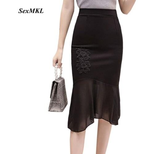 SEXMKL Plus Size Knee Length Elastic Skirts Womens 2020 Jupe Femme High Waist Pencil Skirt Korean Winter Streetwear Black Skirt
