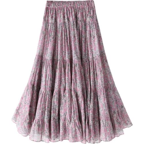 Women Skirt 2020 Spring and Summer New Floral Elastic Waist Pleated Ruffled Skirt