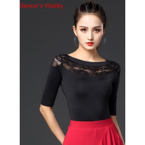 Latin Dance Clothes Female Adult Sexy Top Profession Performance Clothing New Ballroom Samba Cha Cha Dancing Shirt Black