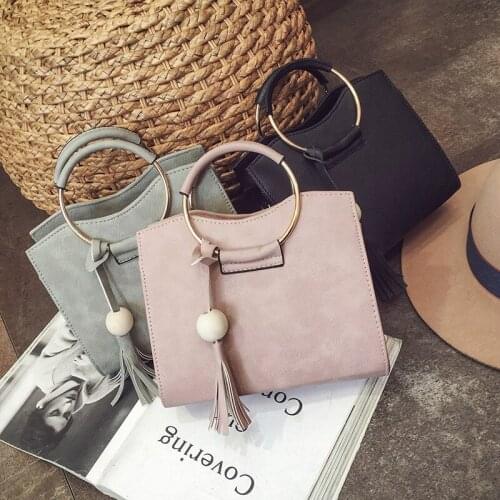 Women PU Leather Elegant Tote Handbag Shoulder Bag Lady Tassel Solid Crossbody Bag Purse