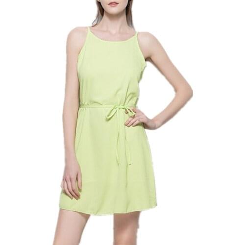 2018 new female fashion Chiffon dress slim sexy summer sleeveless A-line o-neck mini straps dress AB196