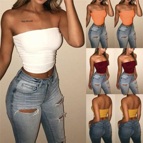 Fashion Women Tank Tops Vest Casual Summer Sleeveless Crop Tops Ladies Solid Strapless Vest Skinny Bare Belly Tops Tanks