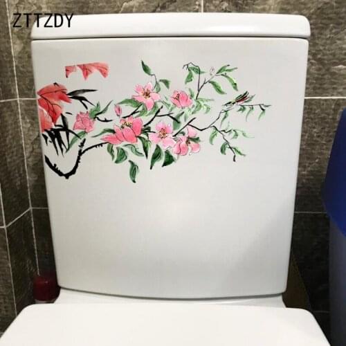 ZTTZDY 13.2*25CM Ink Flower And Bird Bedroom Wall Sticker Classic Toilet Decal Home Decoration T2-0379