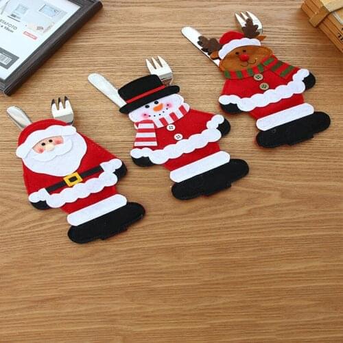 1pcs Home Christmas Cutlery Bag Dinner Tableware Holder Pocket Xmas Decoration Snowman Santa Reindeer Holiday Cutlery Ornaments