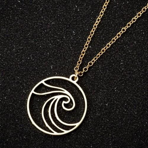 1pc Geometric Big Wave Stainless Steel Pendant Necklace Simple Charms Necklaces For Women Men Adventure Party Gift