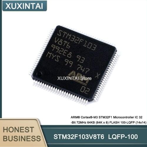 10Pcs/Lot STM32F103V8T6 ARM® Cortex®-M3 STM32F1 Microcontroller IC 32-Bit 72MHz 64KB (64K x 8) FLASH 100-LQFP (14x14)