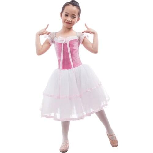 Pink Velvet Bodice Top Girl Ballet Dance Costume For Performance/Stage Dance Tutu Dance Dress
