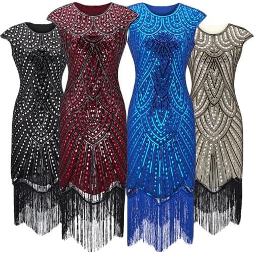 1920s Vintage Flapper Great Gatsby Party Dress Summer Art Deco Embellished Sequin Beaded style Style Tassel 1920 Dresses