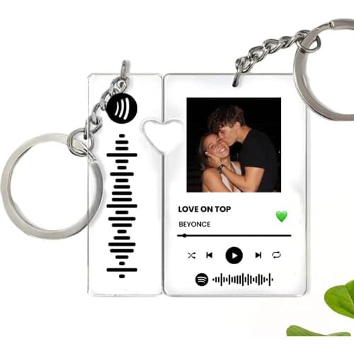 2pcs Personalized Couple keychain Customized Music Spotify Code Photo Album Keyring Set Acrylic Plaque