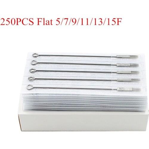 250 PCS Tattoo Needles Flat Shader MIX LOT MIXED ASSORTED Sterilize tattoo Needle 5F,7F,9F,11F,13F