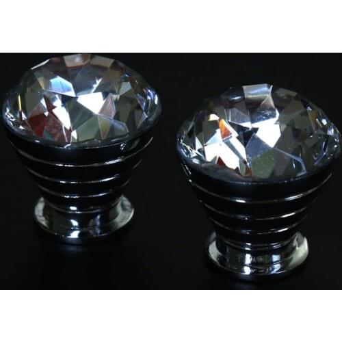 32mm modern simple fashion glass crystal drawer shoe cabinet knob pull silver diamond head kitchen cabinet cupboard door handles