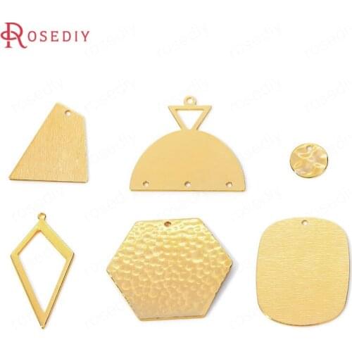 35792)6PCS 24K Gold Color Brass Rounded Rectangle Hexagonal Rhombus Geometric Charms Pendants High Quality Diy Jewelry Findings