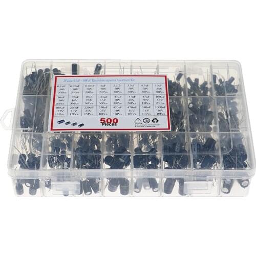 500Pcs/box 24 Kinds of Electrolytic Capacitors 0.1uF-1000uF Capacitor Kits