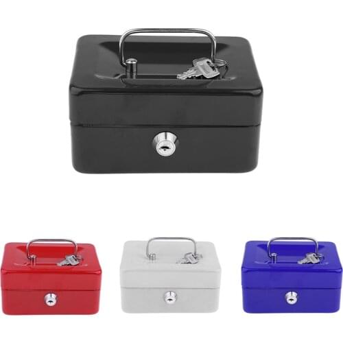 6 Inch Mini Metal Stainless Steel Piggy Bank Safety Deposit Box For Money Coin Cash Tray With Secret Key Cash Drawer Carry Box