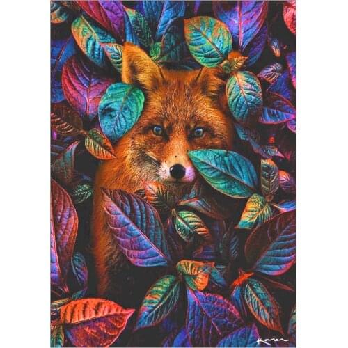 Full round 5D DIY diamond painting animal fox leaf diamond embroidery kit mosaic landscape home decoration