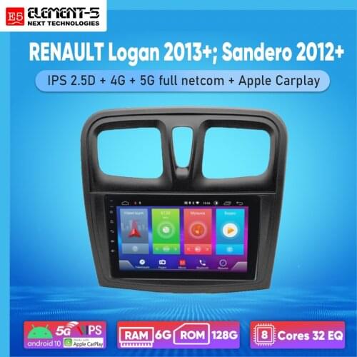 ELEMENT-5 10" 2G+32G Android 10 4G WIFI RDS DSP Car Radio For RENAULT Logan 2013+; Sandero 2012+ Navigation GPS HiFi