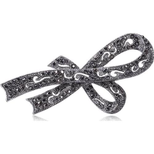 Rhinestone Black Brooches for Women Vintage Antique Silver Color Brooch Pin Elegant Exquisite Broches New Year Gift