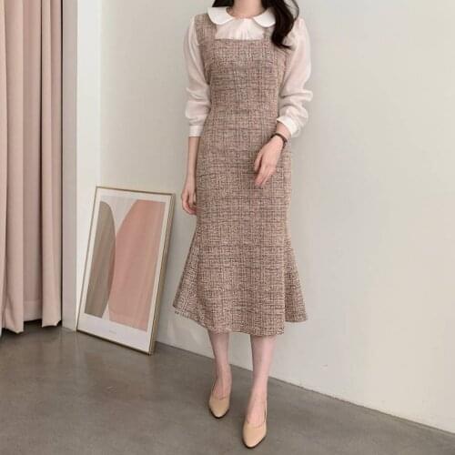 One Piece Dress 2020 New Autumn Sleeveless Vintage Woolen Dresses Female Winter Korean Knitted High Waist Pullover Midi Dress