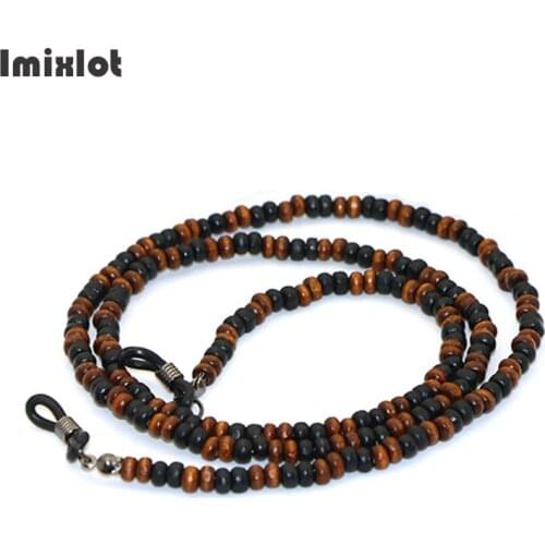 Imixlot Handmade Wooden Beads Eyewears Chains Black&Brown Beaded Sunglass Eyeglass Lanyards Cord Holder Glasses Ropes For Women