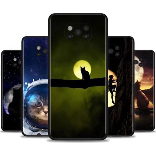 Phone Cover for Xiaomi Poco X3 NFC F3 M3 X3 Pro F1 F3 GT Black Silicon TPU Case Coque Space Moon Cute Cats