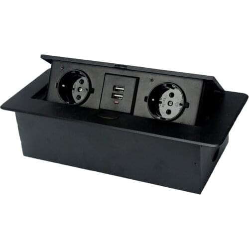 Depoguye Black EU Desktop Slow Pop Socket, Kitchen Office Conference Room Table Dual Socket with USB for Home AC110V -250V