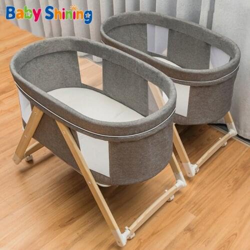Baby crib newborn crib cradle bed movable portable foldable multifunctional baby stitching big bed mosquito net with wheels