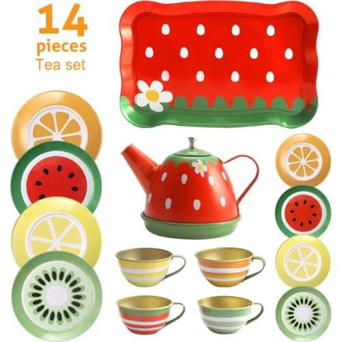 Childrens Simulation Tea Set Tinplate Afternoon Tea Set Interest Development Early Education Kitchen Teapot Girl Play House Toy