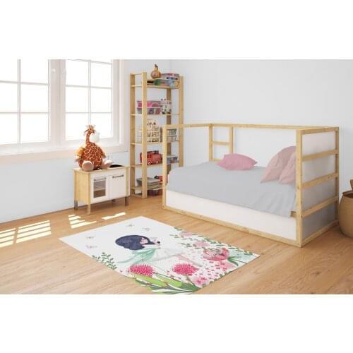 GIRL IN FLOWERS Non Slip Printed Easy To Clean Living Room Rug Carpet Curtain Kids Fun Play