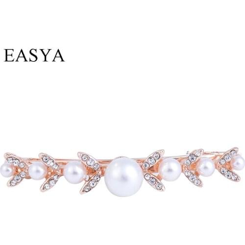 EASYA Womens Elegant Bridal Hair Accessories Fashion Crystal Simulated Pearl Barrettes Hairpins Simple Hair Clips Jewelry Gift