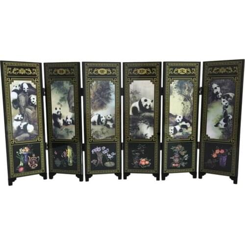 Giant panda small screen antique lacquer screen decoration Chinese traditional handmade crafts