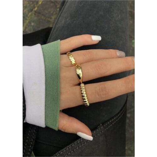 Kadın 3'lü Gold Yüzük Seti Ayarlanabilir Yüzük Seti