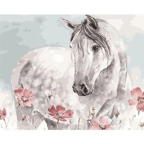 Painting By Number 40X50 50x65CM Pink White Horse Animal Wall Art Gift DIY Pictures By Numbers Canvas Kits Home Decoration