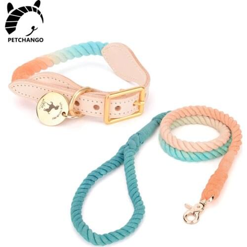 Leather & Cotton Dog Collar hand-made Rope Collar Leash Set for Cat Dogs Pet Dog Collar Leashes for Small Large Dogs Accessories