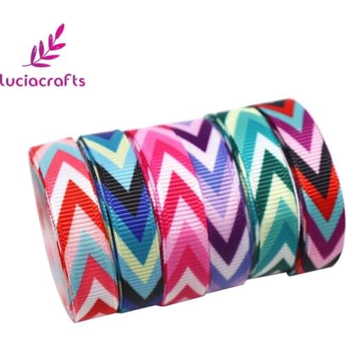 Lucia crafts 5y/6y-lot 10mm Stripe Wave Printed Grosgrain Ribbons Hair Bow Garment Accessories DIY Handmade Materials S0308
