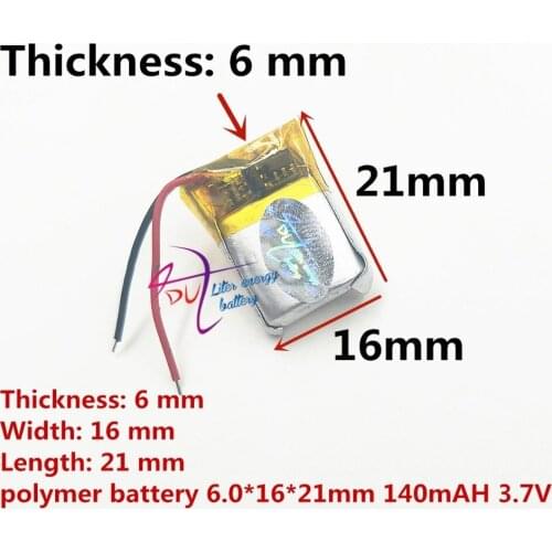 Best battery brand Size 601621 3.7V 140mah Lithium polymer Battery With Protection Board For Bluetooth Headset Digital Products