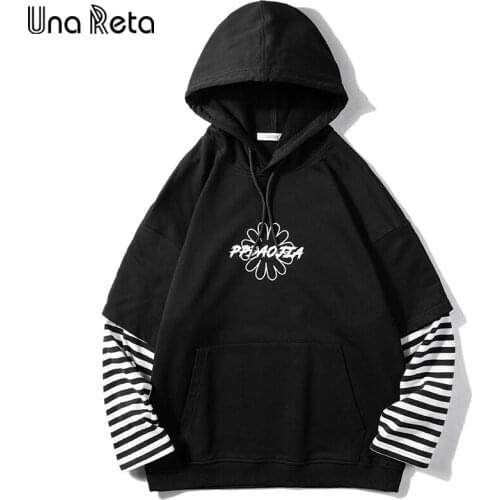 Una Reta Hoodie Men Streetwear New Casual Fake two-piece Hoodies Pullover Tracksuit Harajuku Hip hop Oversized Sweatshirts Man