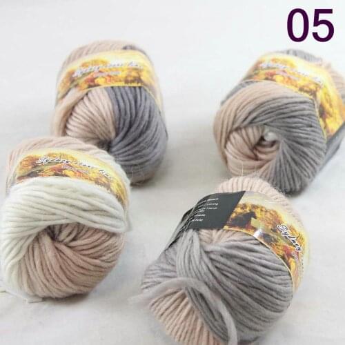 New Sale 4 SkeinsX50g Womens Knit Scarves Shawls Rainbows 100% Wool Chunky Yarn 805 Gray Beige White